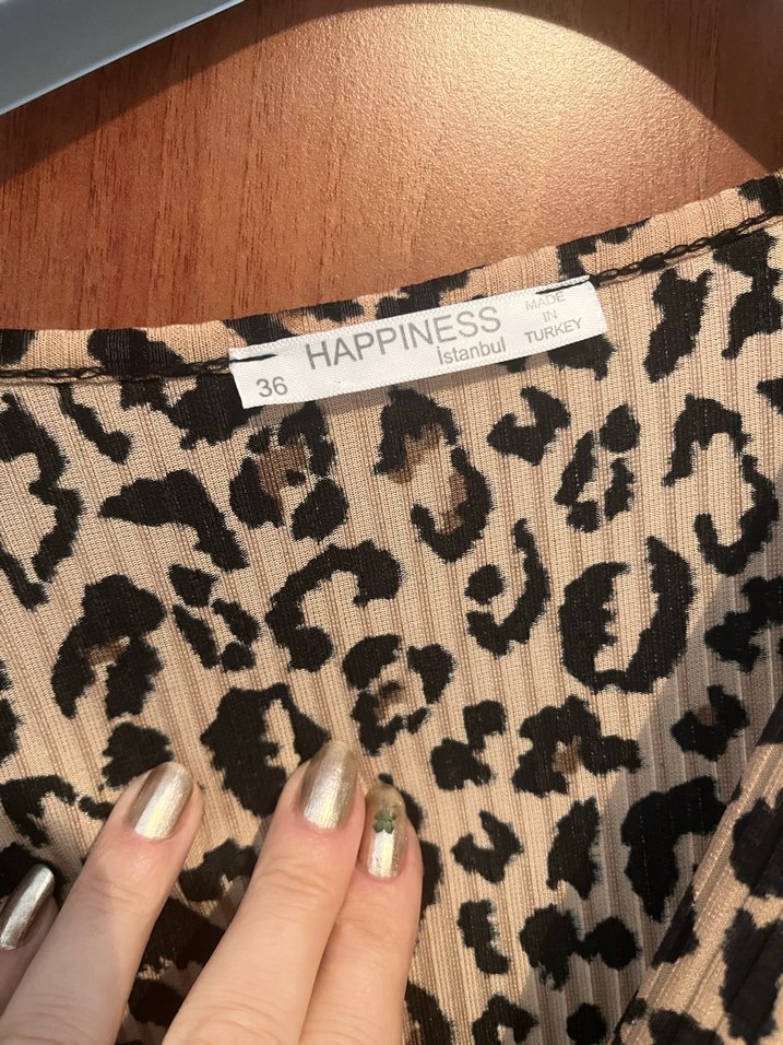 Kahverengi Leopar Desenli Mini Elbise - Görsel 2