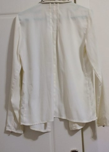 Düğmeli, Baskılı Beyaz Kadın Bluz - Görsel 4