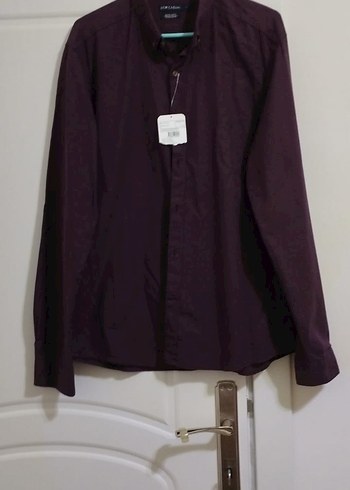 Mor Düğmeli Kısa Kollu Pamuklu Erkek Gömlek - Görsel 2