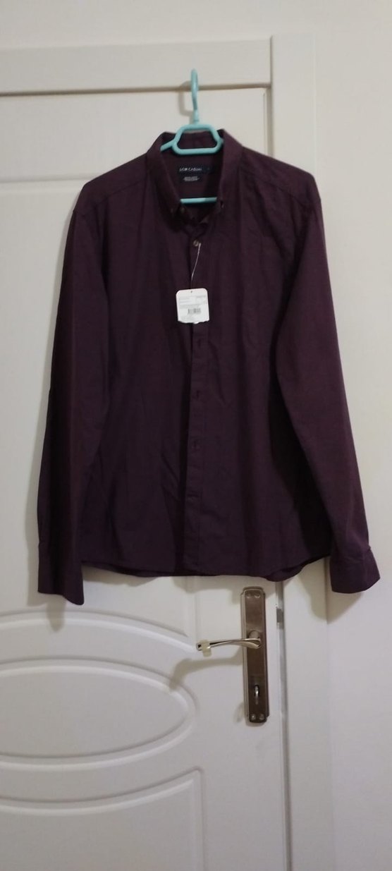 Mor Düğmeli Kısa Kollu Pamuklu Erkek Gömlek - Görsel 2