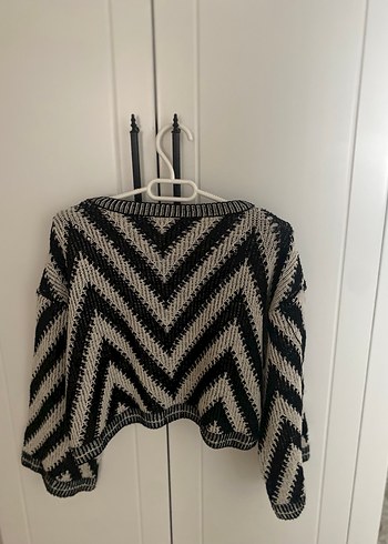 Gri Zebra Desenli Örgü Kadın Kazak - Görsel 2