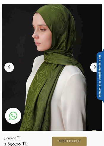 İMANNOOR Monogram İmza Haki Shiny Jakar Şal - Görsel 3