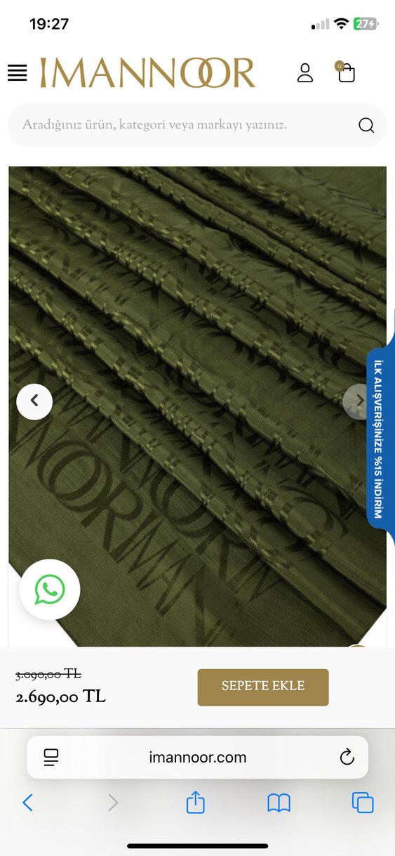 İMANNOOR Monogram İmza Haki Shiny Jakar Şal - Görsel 2