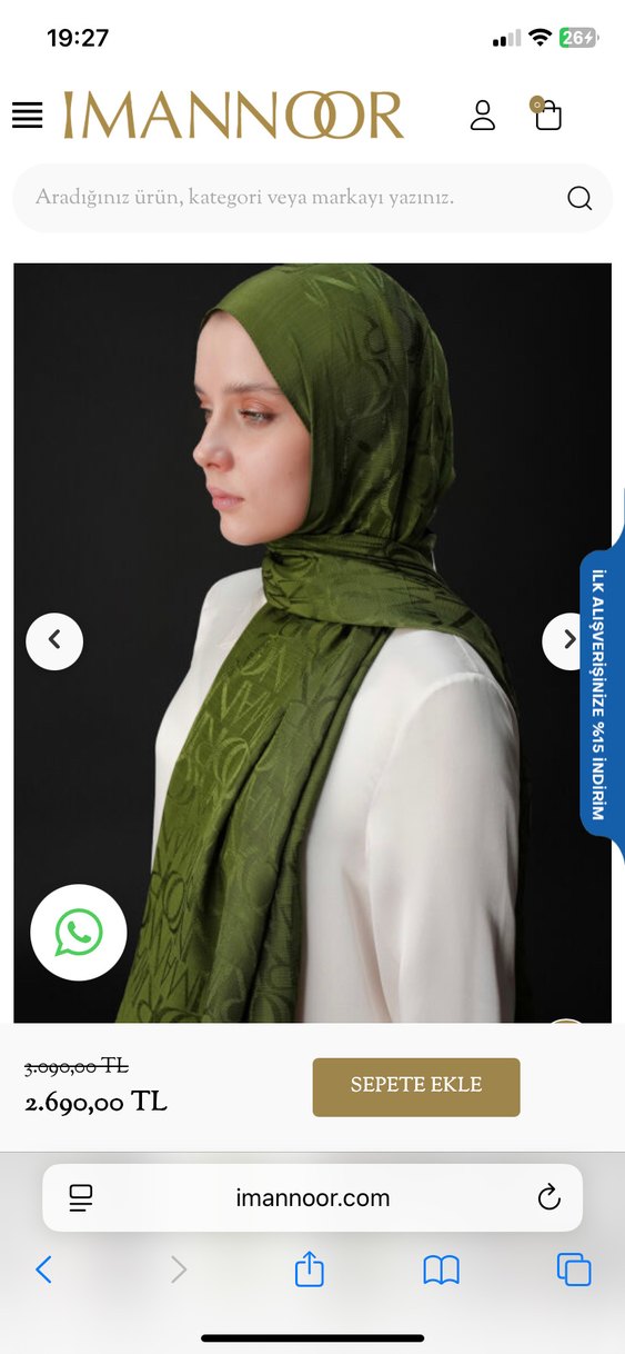 İMANNOOR Monogram İmza Haki Shiny Jakar Şal - Görsel 3