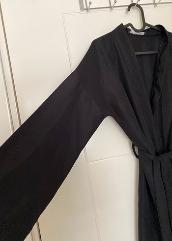 Uzun Siyah Kadın Kimono - Görsel 4