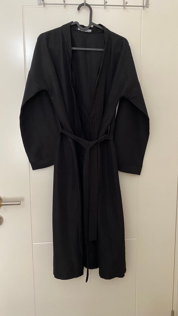 Uzun Siyah Kadın Kimono - Görsel 2