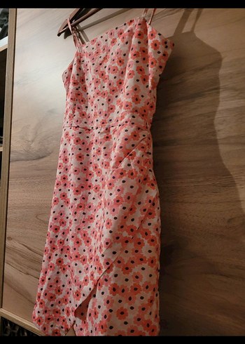 34 Beden pembe Renk Pembe Çiçekli Askılı Mini Günlük Elbise
