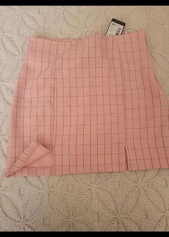 Pembe Kareli Mini Etek
