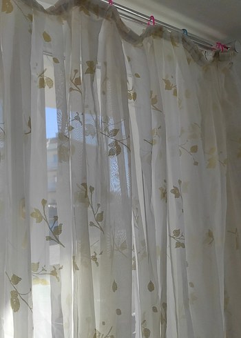 2 tane ayni ölçülerde tül perde Modern sarı gül motifli krem ren - Görsel 3