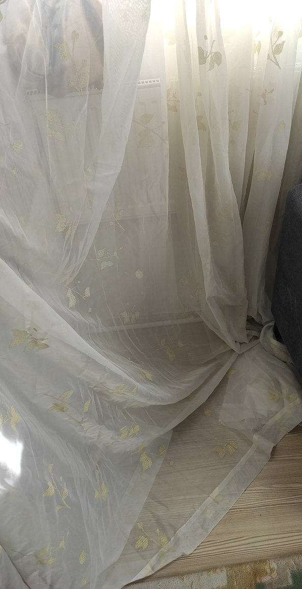 2 tane ayni ölçülerde tül perde Modern sarı gül motifli krem ren - Görsel 2