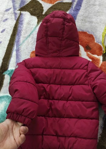 Kız Çocuk Bordo Kapüşonlu Kışlık Mont - Görsel 4