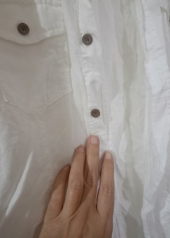 Düğmeli Beyaz Keten Erkek Gömlek - Görsel 3