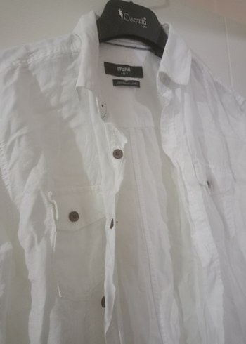 Düğmeli Beyaz Keten Erkek Gömlek - Görsel 2