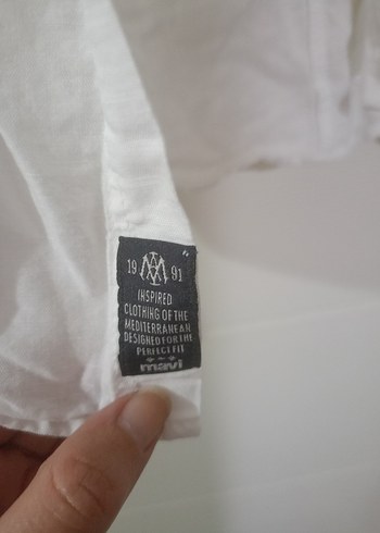 Düğmeli Beyaz Keten Erkek Gömlek - Görsel 10