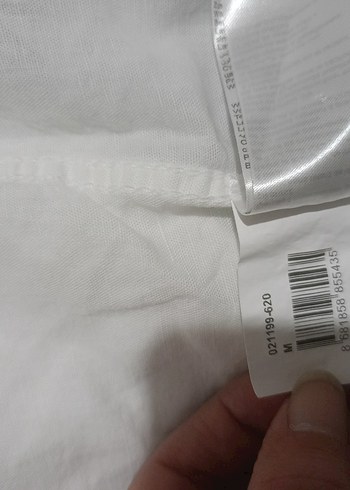 Düğmeli Beyaz Keten Erkek Gömlek - Görsel 11