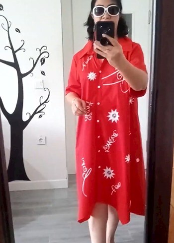 kırmızı gömlek elbise - Görsel 5