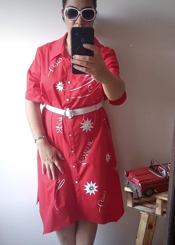 kırmızı gömlek elbise - Görsel 2