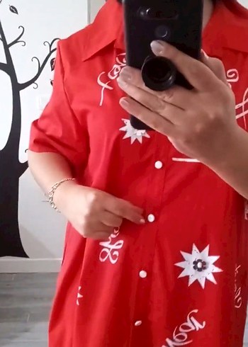 kırmızı gömlek elbise - Görsel 3