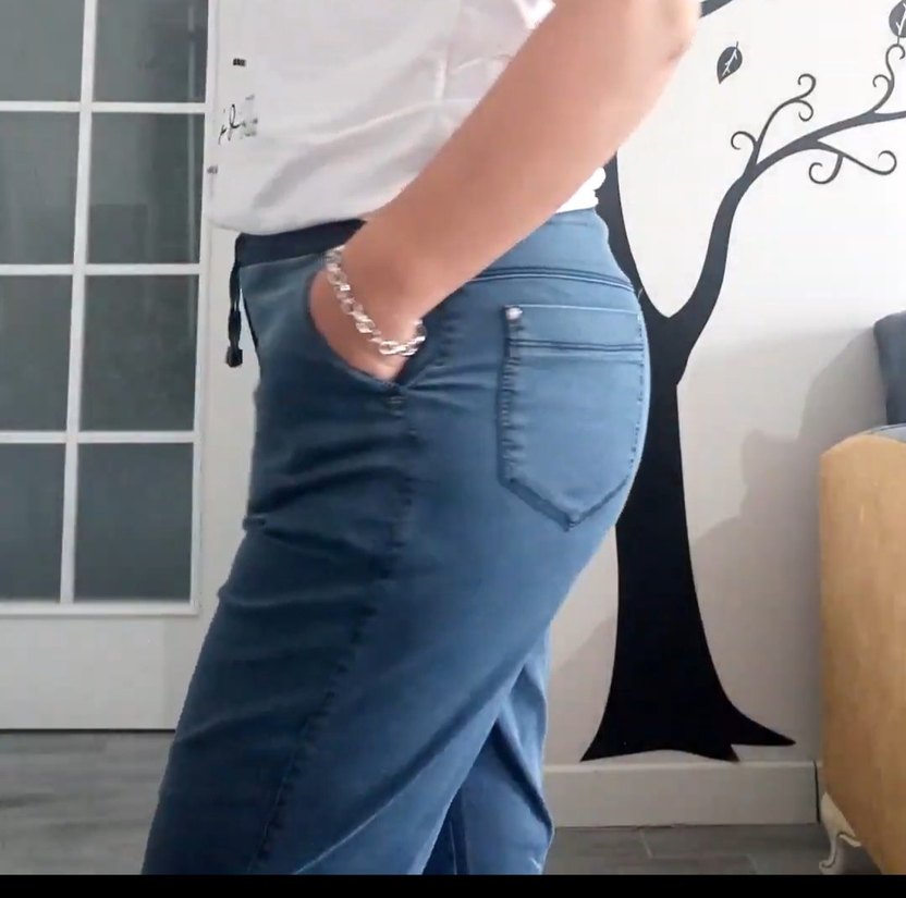 Kadın Mavi Bol Kesim Denim Kargo Pantolon - Görsel 2