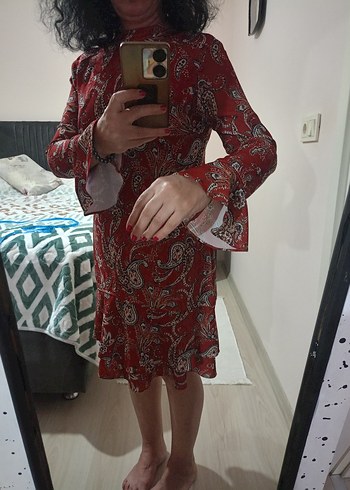 Desenli Bordo Elbise - Görsel 4