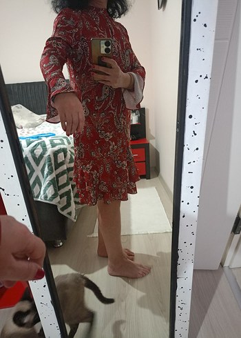 Desenli Bordo Elbise - Görsel 3