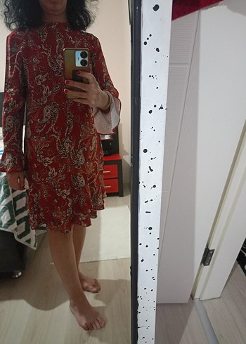 Desenli Bordo Elbise - Görsel 2