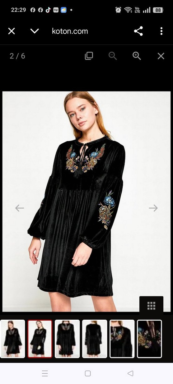 Uzun Kollu Siyah Nakışlı Bohem Elbise - Görsel 2