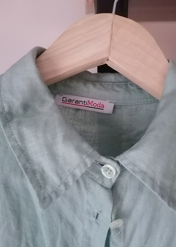 Diğer Düğmeli se yeşili Keten Kadın Gömlek