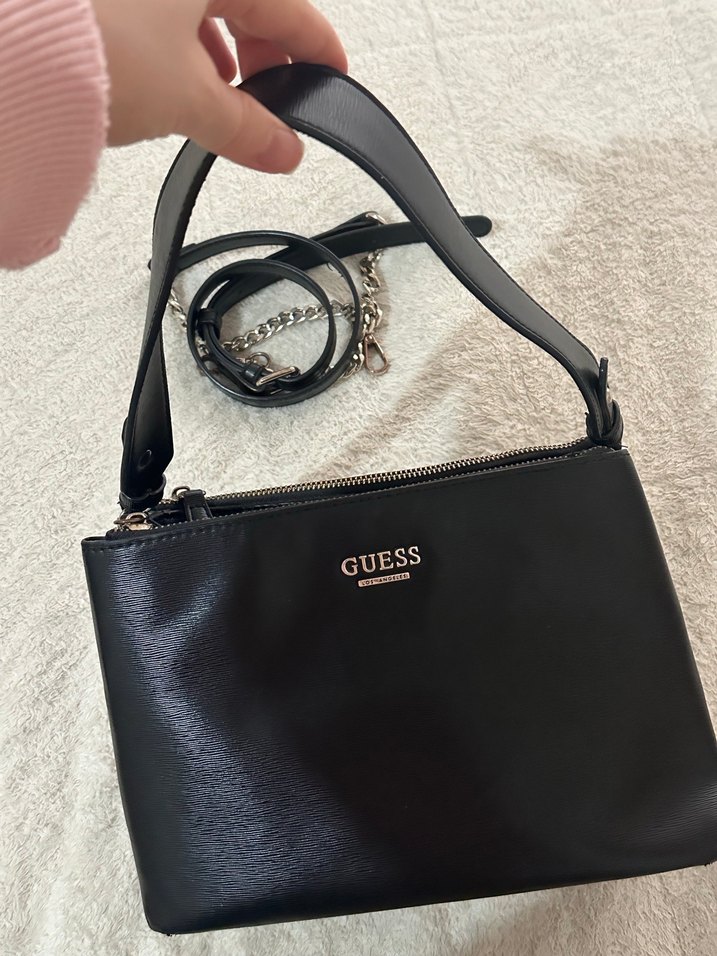Siyah GUESS Deri Fermuarlı Kadın Çanta - Görsel 5