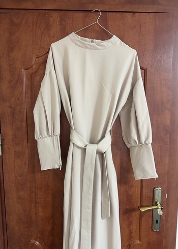 Bej Uzun Kollu Kadın Elbise - Görsel 5