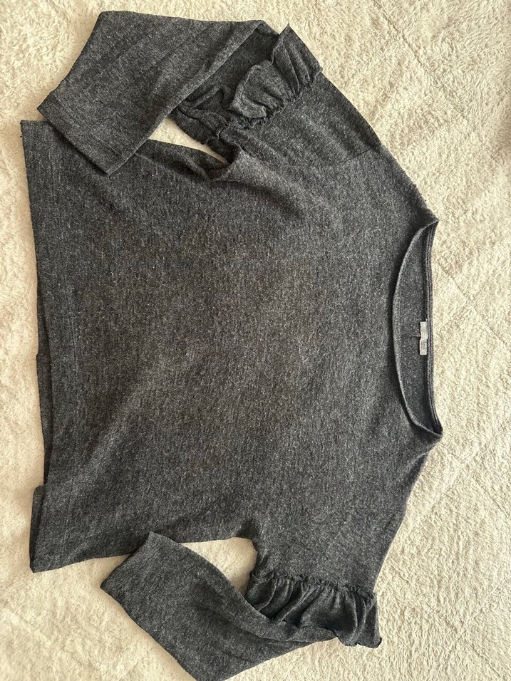 Zara Gri Kadın Fırfırlı Kazak - Görsel 2