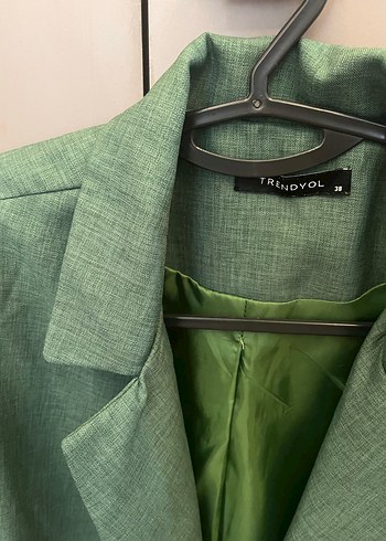38 Beden Yeşil Keten Düğmeli Kadın Blazer Ceket