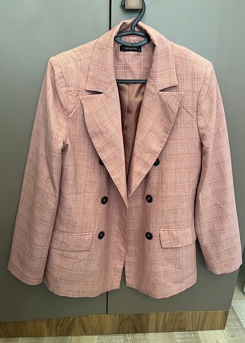 Pembe Düğmeli Midi Kadın Blazer Ceket