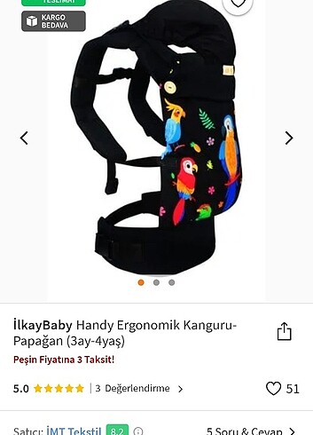 İlkay baby Ergonomik Kanguru- Papağan 