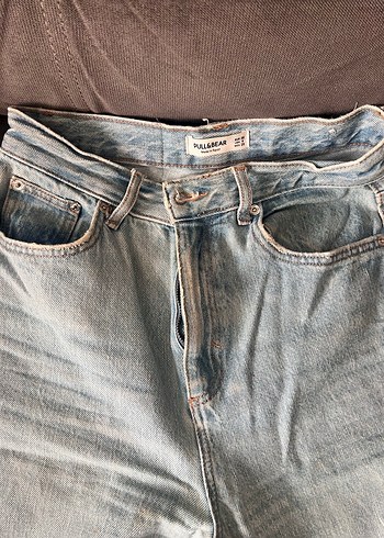 Pull and Bear Kadın Mavi Yırtık Bol Kesim Denim Jean