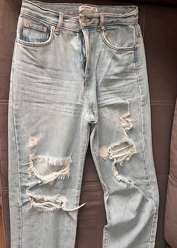 36 Beden mavi Renk Kadın Mavi Yırtık Bol Kesim Denim Jean