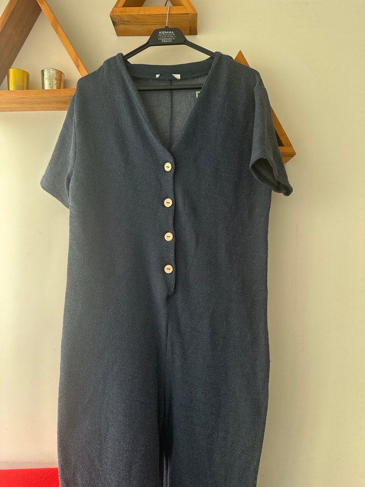 Düğmeli V Yaka Keten Hamile lumım - Görsel 2