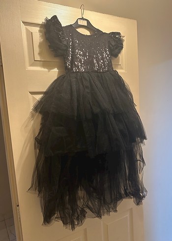 Kız Çocuk Siyah Gotik Fırfırlı Abiye Elbise