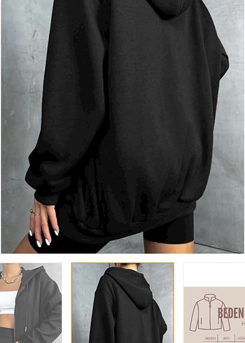 Fermuarlı Siyah Kadın kapşonlu hırka - Görsel 2