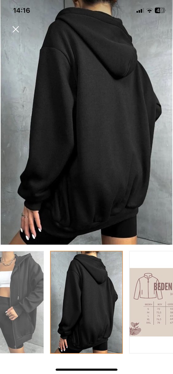 Fermuarlı Siyah Kadın kapşonlu hırka - Görsel 2