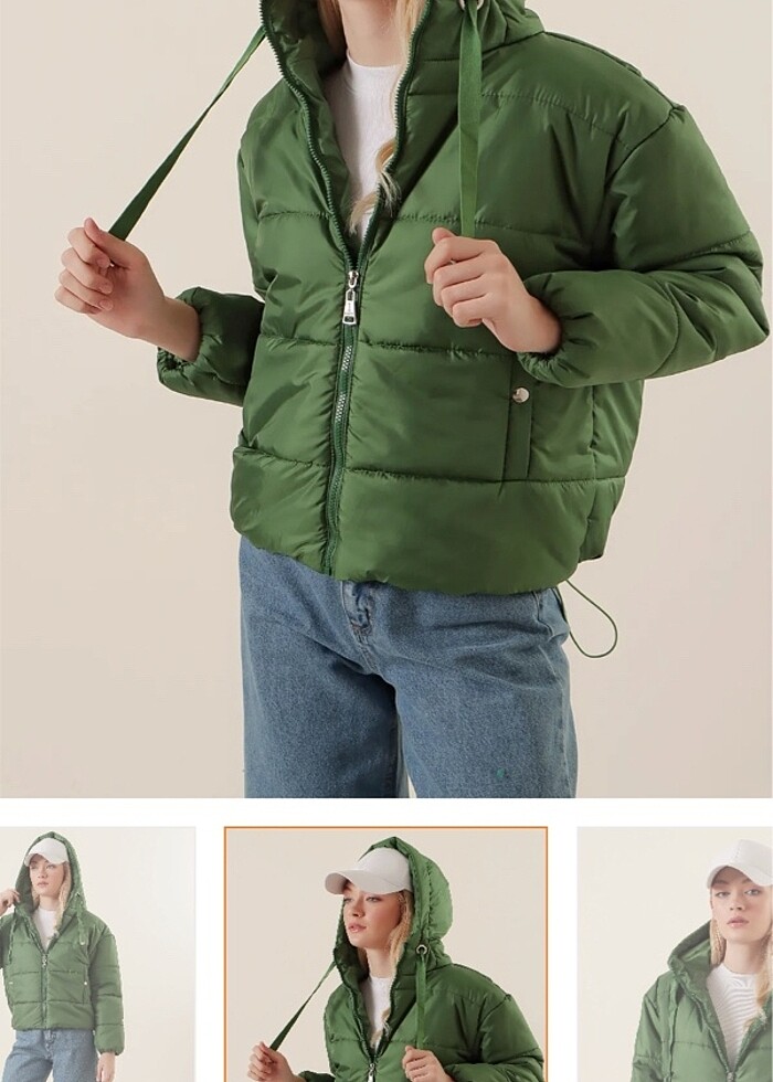 Yeşil şişme mont - Görsel 3