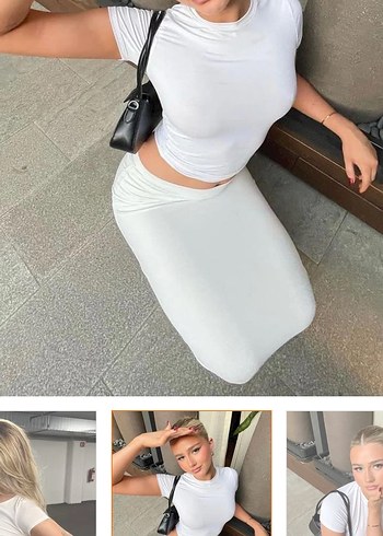 Beyaz Kısa Kollu yuvarlak yaka Tişört madmext - Görsel 3