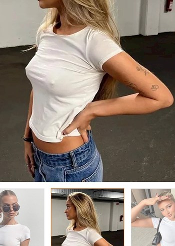 Beyaz Kısa Kollu yuvarlak yaka Tişört madmext - Görsel 2