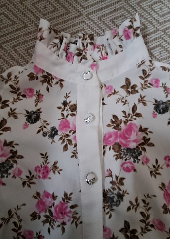 Çiçek Desenli Kız Çocuk Kısa Kollu Gömlek - Görsel 2