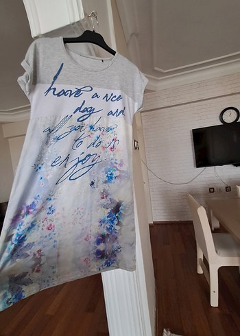 Gri Baskılı  Midi Elbise - Görsel 2