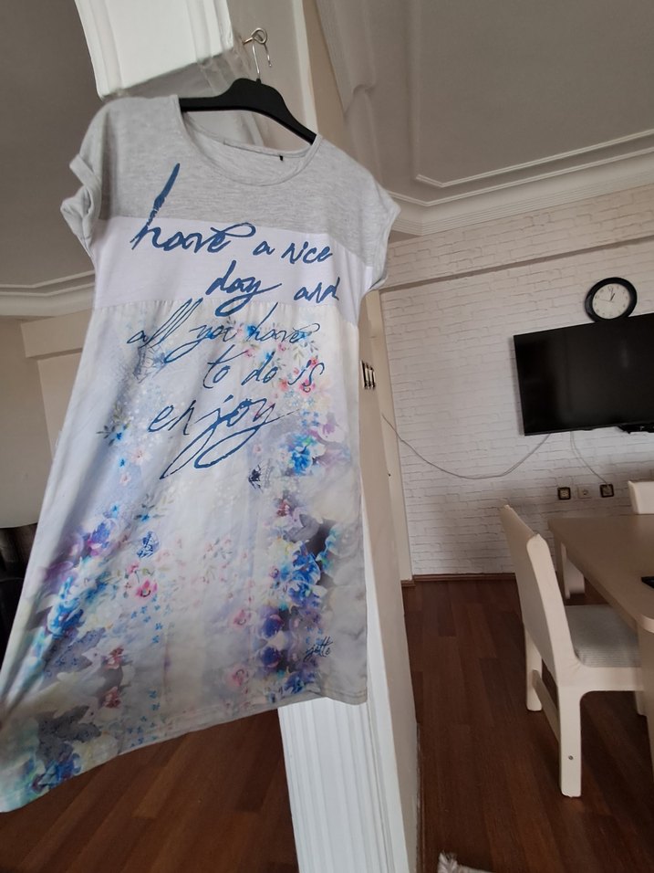 Gri Baskılı  Midi Elbise - Görsel 2