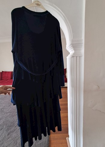 Diğer Uzun Kollu, V Yaka, Fırfırlı Laci Triko Elbise