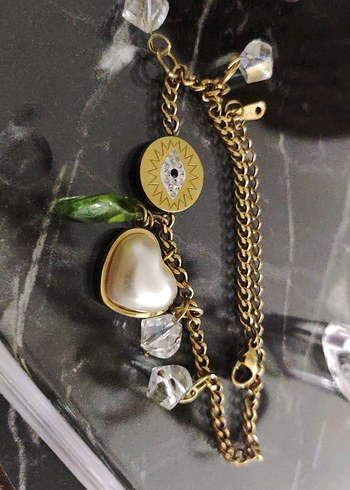 Zincir Detaylı Altın Renkli Bohem Çelik Bileklik - Görsel 2