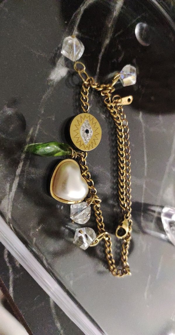 Zincir Detaylı Altın Renkli Bohem Çelik Bileklik - Görsel 2