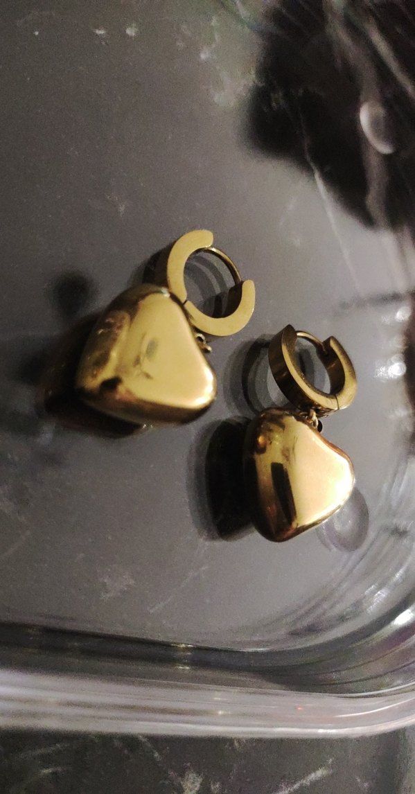 Altın Renk Parlak Çelik Kalp Şeklinde Küpe - Görsel 2